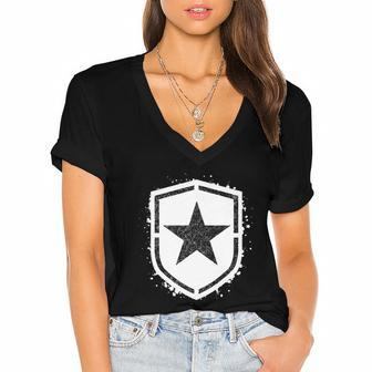 Black Star Sponge Stencil Star Inside Shild Women's Jersey Short Sleeve Deep V-Neck Tshirt - Monsterry AU