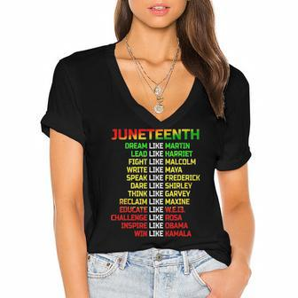 Black Women Freeish Since 1865 Party Decorations Juneteenth Women's Jersey Short Sleeve Deep V-Neck Tshirt | Mazezy