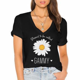 Blessed To Be Called Gammy Cute Daisy Flower Mothers Day Women's Jersey Short Sleeve Deep V-Neck Tshirt | Mazezy
