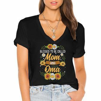Blessed To Be Called Mom And Oma Cute Sunflower Women's Jersey Short Sleeve Deep V-Neck Tshirt | Mazezy