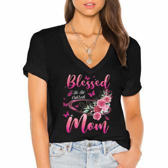 Blessed To Be Called Mom Cute Mothers Day Women's Jersey Short Sleeve Deep V-Neck Tshirt | Mazezy