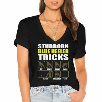 Blue Heeler Stubborn Blue Heeler Tricks Funny Women's Jersey Short Sleeve Deep V-Neck Tshirt | Mazezy