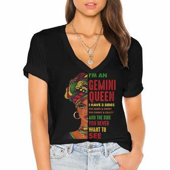 Born In May 21 June 20 Birthday Gemini African Girl Women's Jersey Short Sleeve Deep V-Neck Tshirt - Seseable