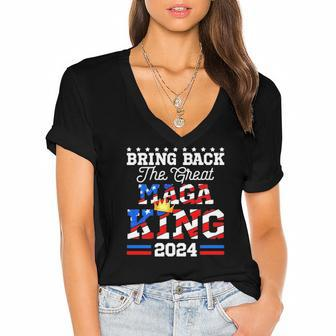 Bring Back The Great Maga King 2024 Donald Trump Back Women's Jersey Short Sleeve Deep V-Neck Tshirt | Mazezy