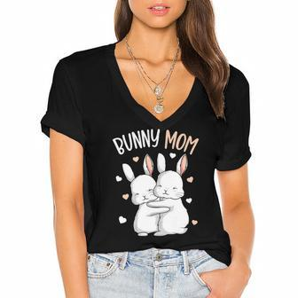 Bunny Mom Rabbit Love Girls Womens Women's Jersey Short Sleeve Deep V-Neck Tshirt | Mazezy