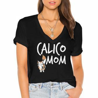 Calico Cat Mom Cute Kitty Cat Pet Animal Lover Women's Jersey Short Sleeve Deep V-Neck Tshirt | Mazezy