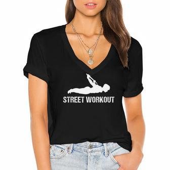 Calisthenics Street Workout - Back Lever Women's Jersey Short Sleeve Deep V-Neck Tshirt | Mazezy