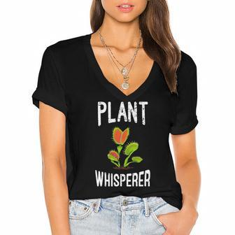 Carnivorous Plant Whisperer Funny Hobby Gardening Gift Women's Jersey Short Sleeve Deep V-Neck Tshirt | Mazezy