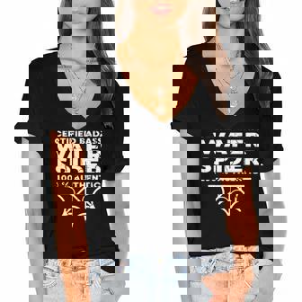 Certified Badass Water Spider Halloween Spider Lover Women's Jersey Short Sleeve Deep V-Neck Tshirt | Mazezy