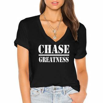 Chase Greatness Entrepreneur Workout Women's Jersey Short Sleeve Deep V-Neck Tshirt | Mazezy