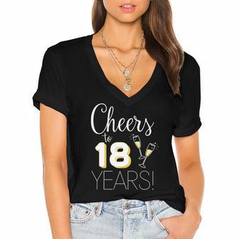 Cheers To 18 Years Married Couple Champagne Anniversary 2022 Wine Lover Gift Women's Jersey Short Sleeve Deep V-Neck Tshirt | Mazezy