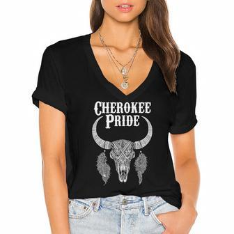 Cherokee Pride Tribe Native American Indian Buffalo Women's Jersey Short Sleeve Deep V-Neck Tshirt | Mazezy