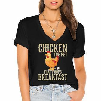 Chickens The Pet That Poops Breakfas Funny Chicken Women's Jersey Short Sleeve Deep V-Neck Tshirt | Mazezy