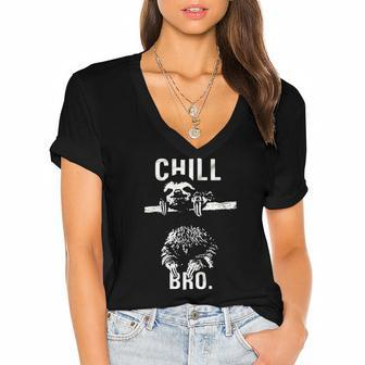 Chill Bro Cool Sloth On Tree Women's Jersey Short Sleeve Deep V-Neck Tshirt | Mazezy