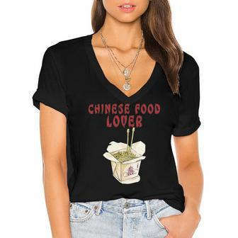 Chinese Food Restaurant Send Noods Funny Foodie Tee Women's Jersey Short Sleeve Deep V-Neck Tshirt | Mazezy