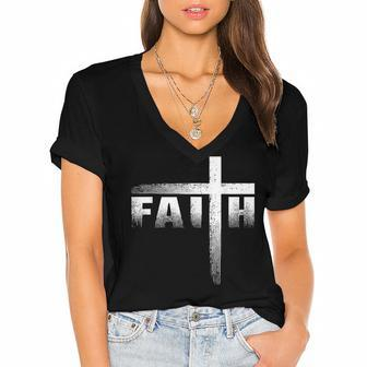 Christian Faith & Cross Christian Faith & Cross Women's Jersey Short Sleeve Deep V-Neck Tshirt | Mazezy
