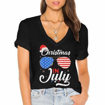 Christmas In July Funny 4Th Of July Beach Summer Christmas Women's Jersey Short Sleeve Deep V-Neck Tshirt - Seseable