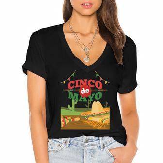 Cinco De Mayosombrero Maracas Mexican Fiesta Women's Jersey Short Sleeve Deep V-Neck Tshirt | Mazezy