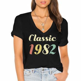 Classic 1982 Birthday Women's Jersey Short Sleeve Deep V-Neck Tshirt - Seseable