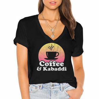Coffee And Kabaddi Vintage Sunset Women's Jersey Short Sleeve Deep V-Neck Tshirt | Mazezy