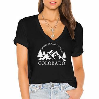 Colorado Mountains Sweet Mountain View Women's Jersey Short Sleeve Deep V-Neck Tshirt | Mazezy
