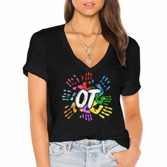 Colorful Ota Health Care Ot Therapist Occupational Therapy Women's Jersey Short Sleeve Deep V-Neck Tshirt | Mazezy