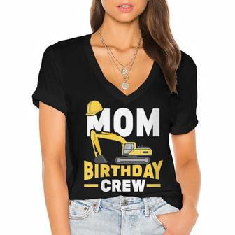 Construction Birthday Party Digger Mom Birthday Crew Women's Jersey Short Sleeve Deep V-Neck Tshirt - Seseable