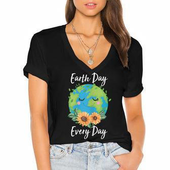 Cool Earth Day Sunflower Quote Earth Day For Kids Women's Jersey Short Sleeve Deep V-Neck Tshirt - Seseable