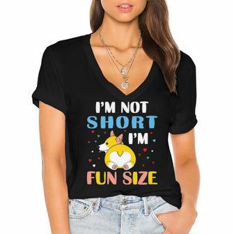 Corgi Funny Gift Women Kids Im Not Short Im Fun Size Dog Women's Jersey Short Sleeve Deep V-Neck Tshirt | Mazezy