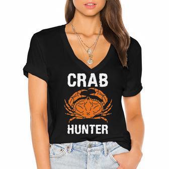 Crab Hunter Crab Lover Vintage Crab Women's Jersey Short Sleeve Deep V-Neck Tshirt | Mazezy