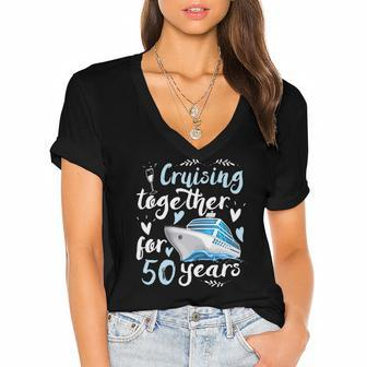 Cruising Together For 50 Years Married For 50 Years Women's Jersey Short Sleeve Deep V-Neck Tshirt | Mazezy