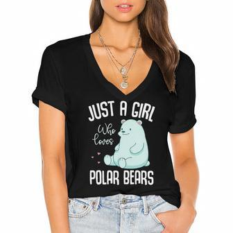 Cute Arctic Animal Women Just A Girl Who Loves Polar Bears Women's Jersey Short Sleeve Deep V-Neck Tshirt | Mazezy