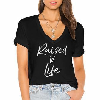 Cute Christian Baptism Gift For New Believers Raised To Life Women's Jersey Short Sleeve Deep V-Neck Tshirt | Mazezy