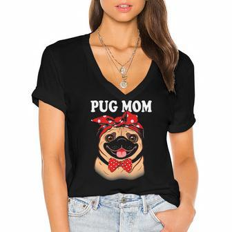 Cute Pug Mom Dogs Tee Mothers Day Dog Lovers Gifts For Women Women's Jersey Short Sleeve Deep V-Neck Tshirt | Mazezy