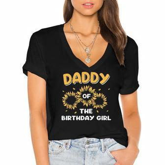 Daddy Of The Birthday Girl Sunflower Gifts Women's Jersey Short Sleeve Deep V-Neck Tshirt | Mazezy