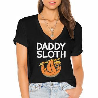 Daddy Sloth Lazy Cute Sloth Father Dad Women's Jersey Short Sleeve Deep V-Neck Tshirt | Mazezy