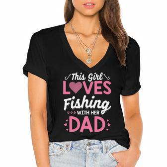 Daughter Fishing Dad Daughter Matching Fishing Women's Jersey Short Sleeve Deep V-Neck Tshirt | Mazezy