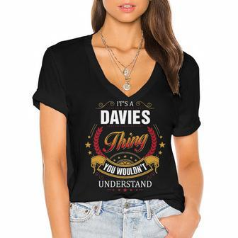 Davies Shirt Family Crest Davies T Shirt Davies Clothing Davies Tshirt Davies Tshirt Gifts For The Davies Women's Jersey Short Sleeve Deep V-Neck Tshirt - Seseable