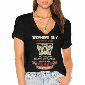 December Guy I Have 3 Sides December Guy Birthday Women's Jersey Short Sleeve Deep V-Neck Tshirt - Seseable