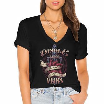 Dingle Blood Runs Through My Veins Name Women's Jersey Short Sleeve Deep V-Neck Tshirt - Monsterry AU