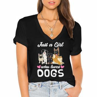 Dog Lover Women Animal Lover Just A Girl Who Loves Dogs Women's Jersey Short Sleeve Deep V-Neck Tshirt | Mazezy