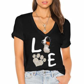 Dogs 365 Love Bernese Mountain Dog Paw Pet Rescue Women's Jersey Short Sleeve Deep V-Neck Tshirt | Mazezy