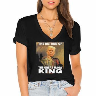 Donald Trump 2024 Ultra Maga The Return Of The Great Maga King Women's Jersey Short Sleeve Deep V-Neck Tshirt | Mazezy