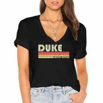 Duke Gift Name Personalized Funny Retro Vintage Birthday Women's Jersey Short Sleeve Deep V-Neck Tshirt | Mazezy