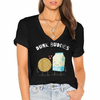 Dunk Buddies Cute Milk & Cookie For Kids And Adults Women's Jersey Short Sleeve Deep V-Neck Tshirt - Seseable