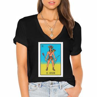 El Indio Lottery Gift The Indian Card Mexican Lottery Women's Jersey Short Sleeve Deep V-Neck Tshirt | Mazezy