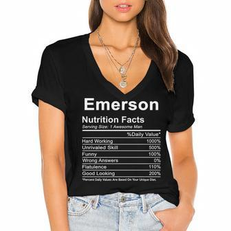 Emerson Name Funny Gift Emerson Nutrition Facts Women's Jersey Short Sleeve Deep V-Neck Tshirt - Seseable