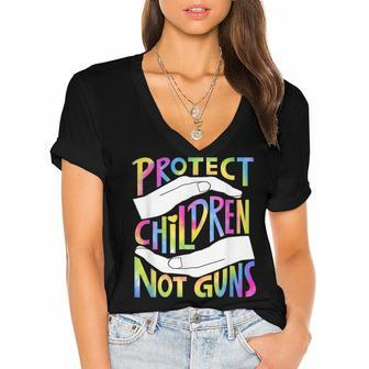 Enough End Gun Violence Stop Gun Protect Children Not Guns Women's Jersey Short Sleeve Deep V-Neck Tshirt | Mazezy