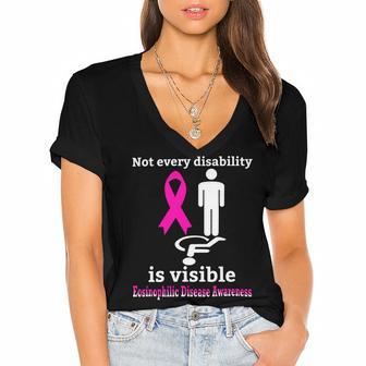 Every Disability Is Visible Eosinophilic Disease Awareness Pink Ribbon Eosinophilic Disease Eosinophilic Disease Awareness Women's Jersey Short Sleeve Deep V-Neck Tshirt | Favorety CA