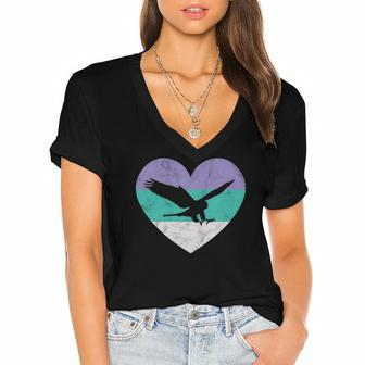 Falcon Bird Gift For Women & Girls Retro Cute Women's Jersey Short Sleeve Deep V-Neck Tshirt | Mazezy